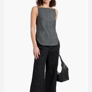 LouLou Studio Mihant Twill Boat Neck Covered Button Woven Tank Grey Vest $290